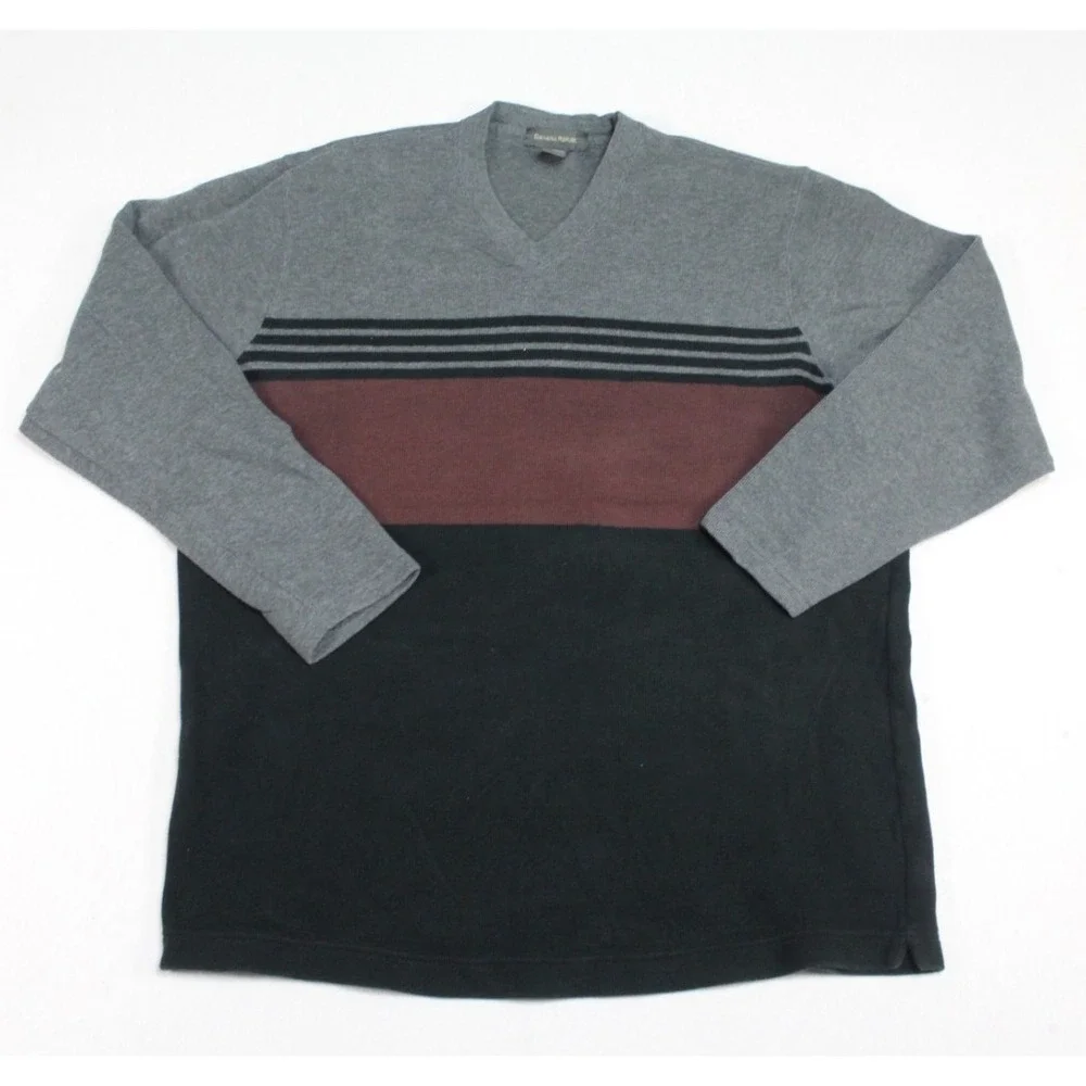 Banana Republic Men Gray Sweater Pull Over V Neck long Sleeve Size XL